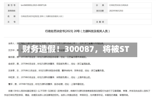 财务造假！300087，将被ST