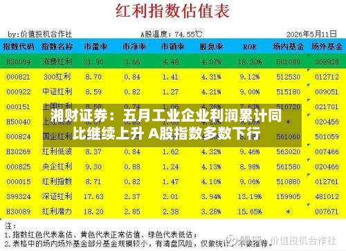 湘财证券：五月工业企业利润累计同比继续上升 A股指数多数下行
