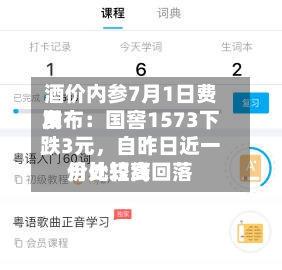 酒价内参7月1日费用发布：国窖1573下跌3元	，自昨日近一月比较高价处短线回落-第2张图片