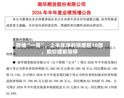 存储“一哥”，上半年净利预增超10倍，股价提前涨停
