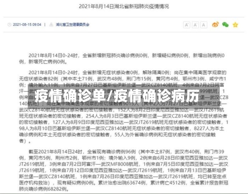 疫情确诊单/疫情确诊病历