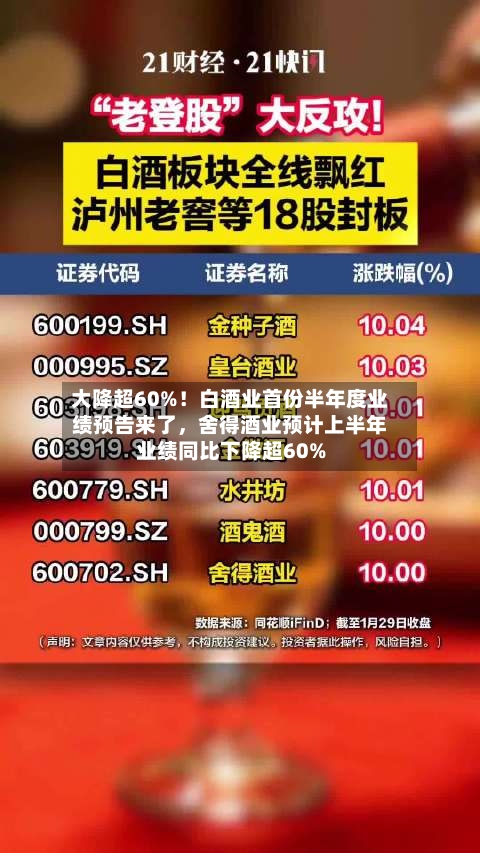 大降超60%！白酒业首份半年度业绩预告来了，舍得酒业预计上半年业绩同比下降超60%-第2张图片