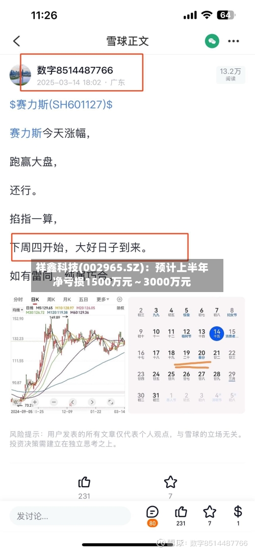 祥鑫科技(002965.SZ)：预计上半年净亏损1500万元～3000万元-第3张图片